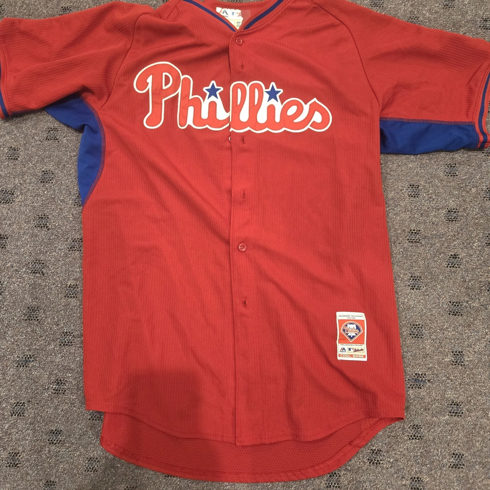 Phillies Red Kids Baseball Jersey - Team Logo Button-Up